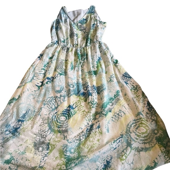 J. Jill Dresses & Skirts - J. Jill Green and White Ruched Midi Sundress
